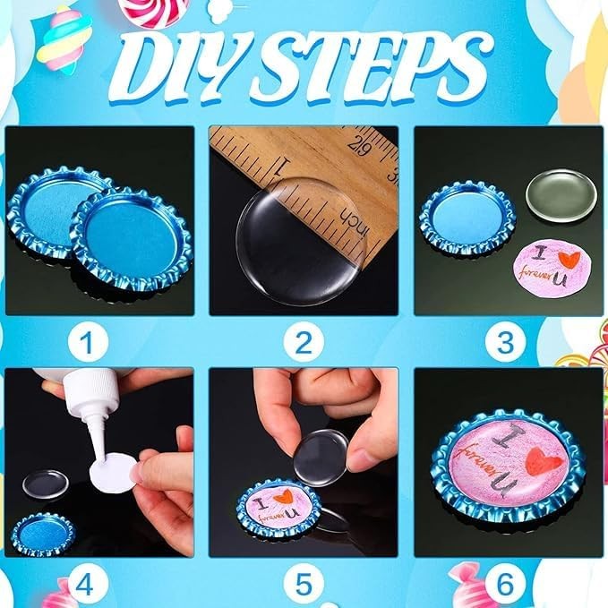 100 PCS Flat Bottle Cap Craft Stickers Double Sided Mixed