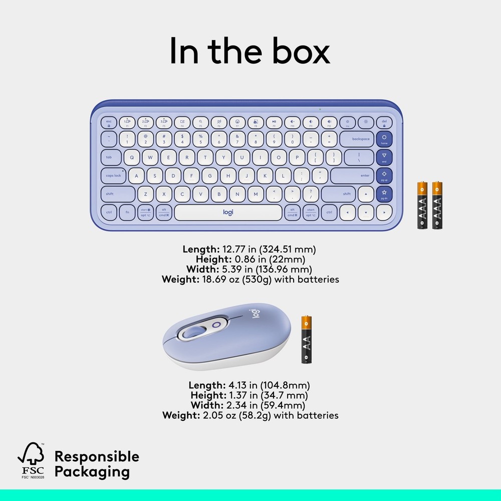 Logitech POP ICON Combo, Bluetooth Keyboard and Mouse Combo - Lilac