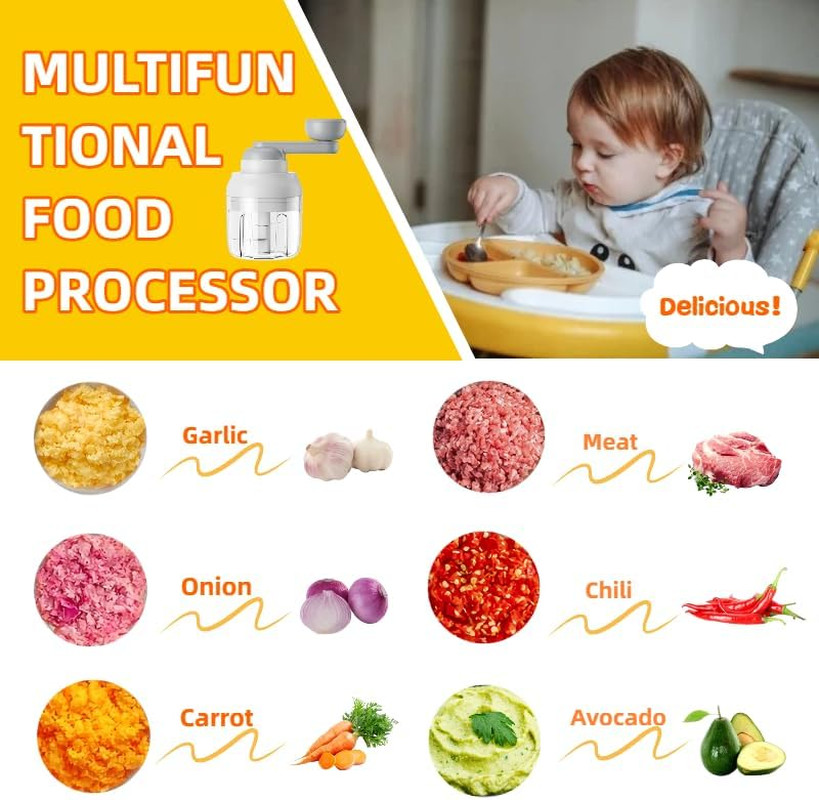 Multi-Functional Manual Food Processor Vegetable Chopper, Hand-Powered Handle On
