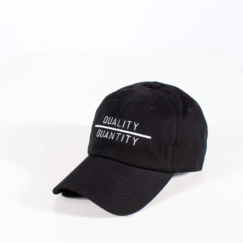 QUALITY OVER QUANTITY (strapback cap) - dad polo cotton hat Black White Grey Red