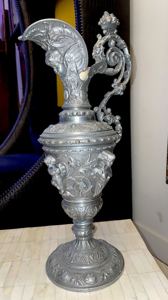 Large Antique Cast Ewer/Pitcher Clock Garniture