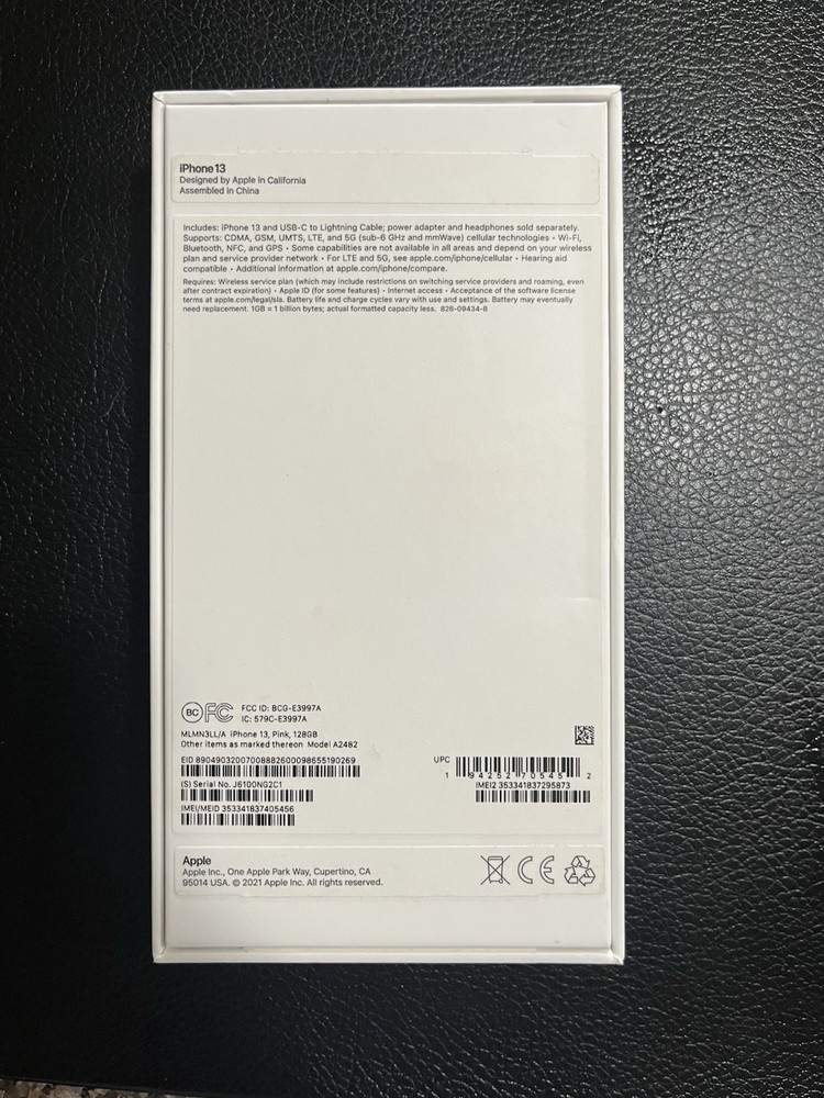 Original Retail Box for Apple Pink iPhone 13 Empty Box , Sim Tool, Decal