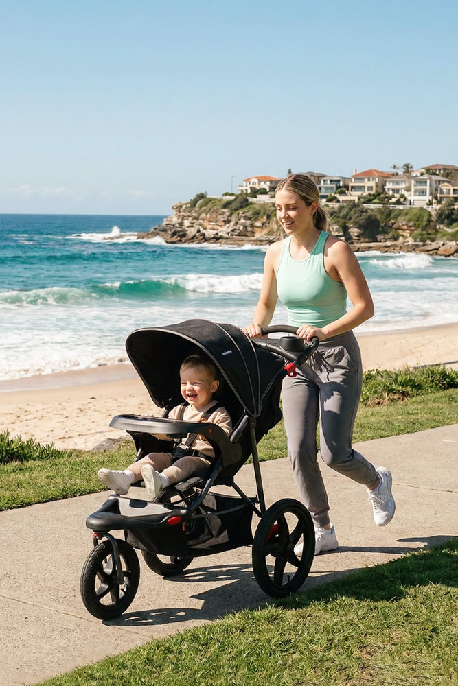 Foldable Jogging Stroller with Air-Filled Tires & Adjustable Backrest