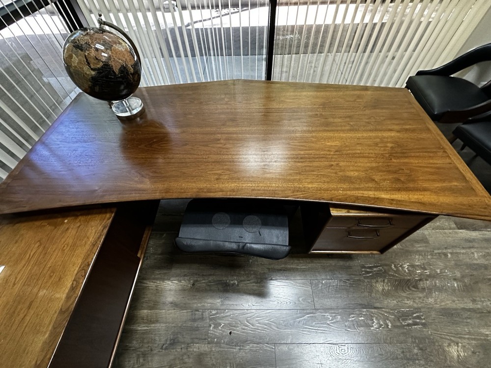 American Mid-Century Modern Monteverdi Young Walnut Angular Desk, Refurbished