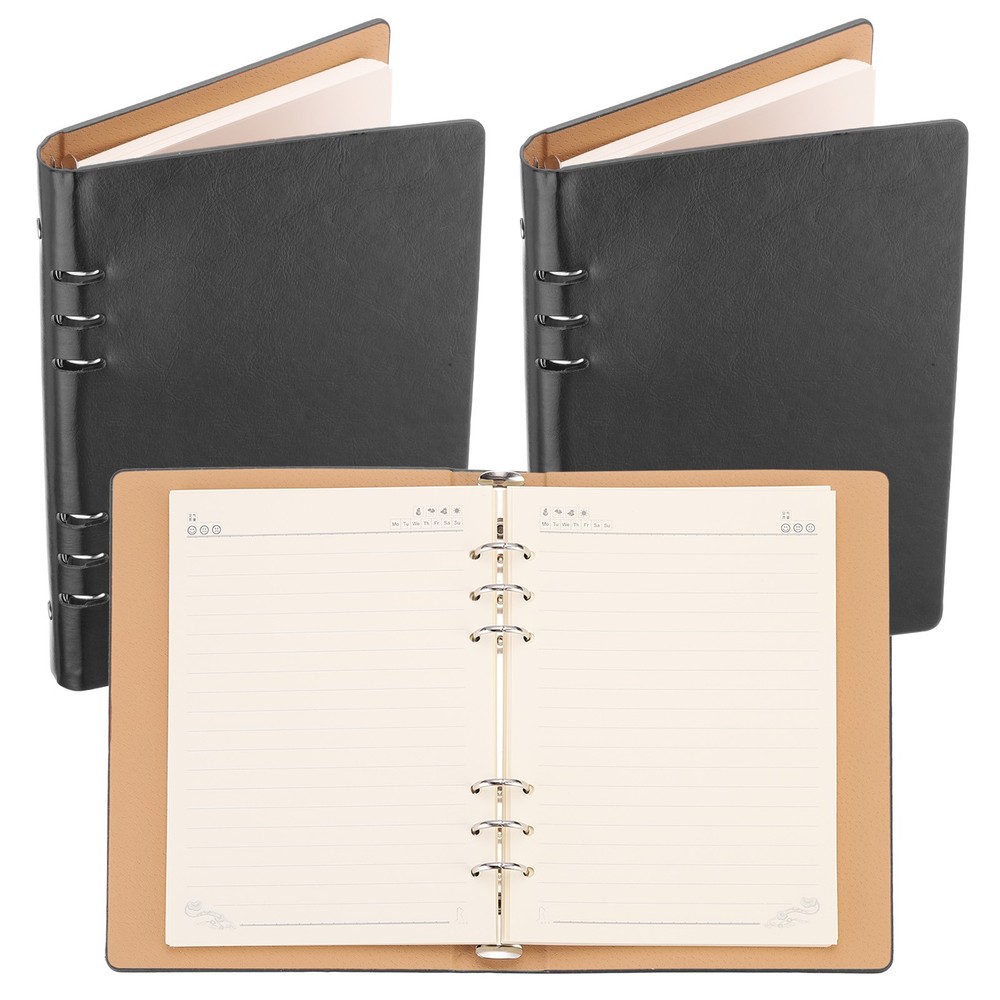 6 Ring Binder Cover 2pcs A5 Leather Notebook Binder with 160 Sheets Paper, Black