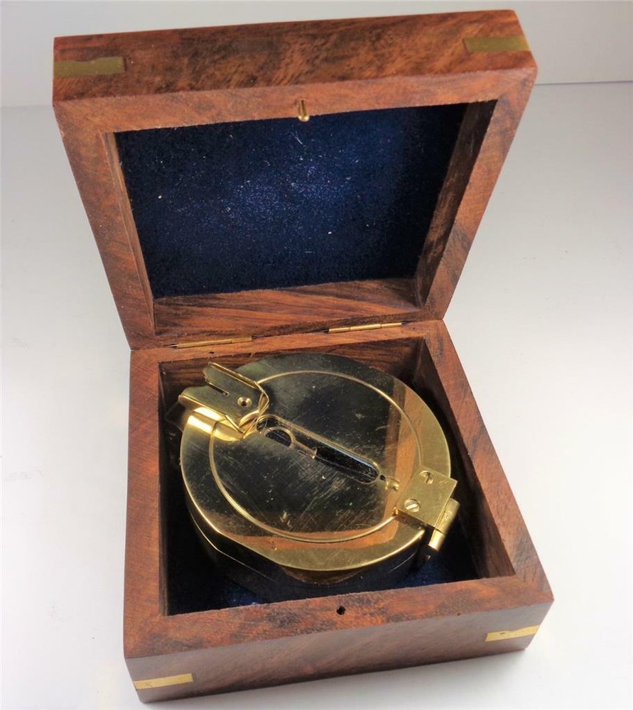 NAUTICAL SOLID BRASS CLINOMETER MARITIME FOLDING COMPASS INSTRUMENT WITH BOX