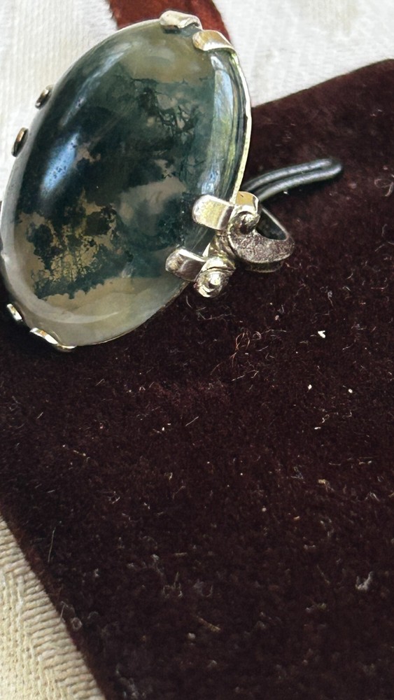 925 Sterling Silver Statement Moss Agate Ring Size 4.75 6.3 Grams