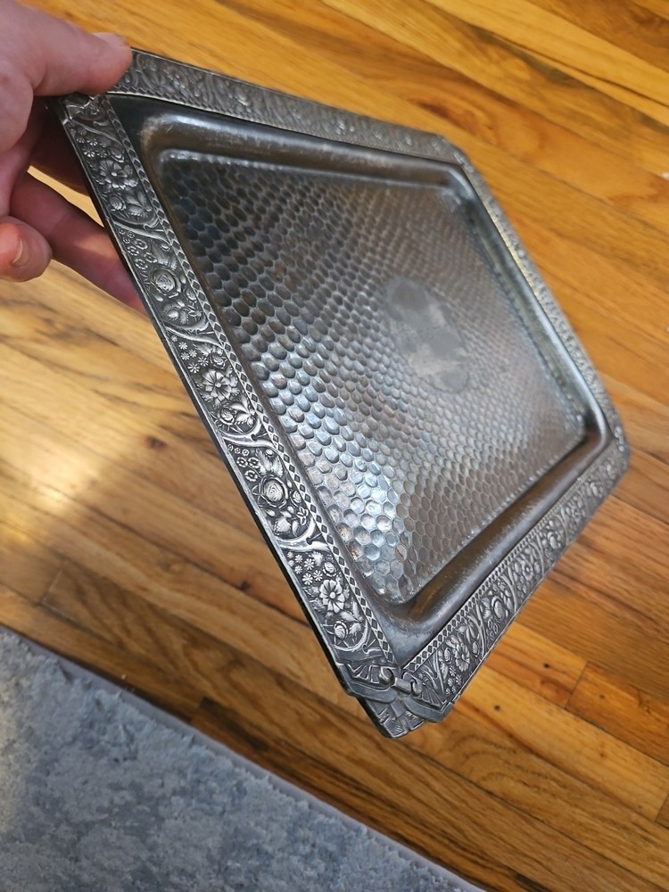 Quadruple Silver Plate Engraved Antique Tray