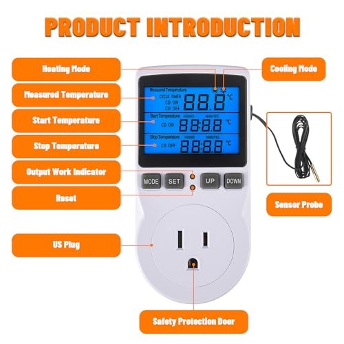 110V Digital Temperature Controller, LCD Screen Heating Cooling Thermostat