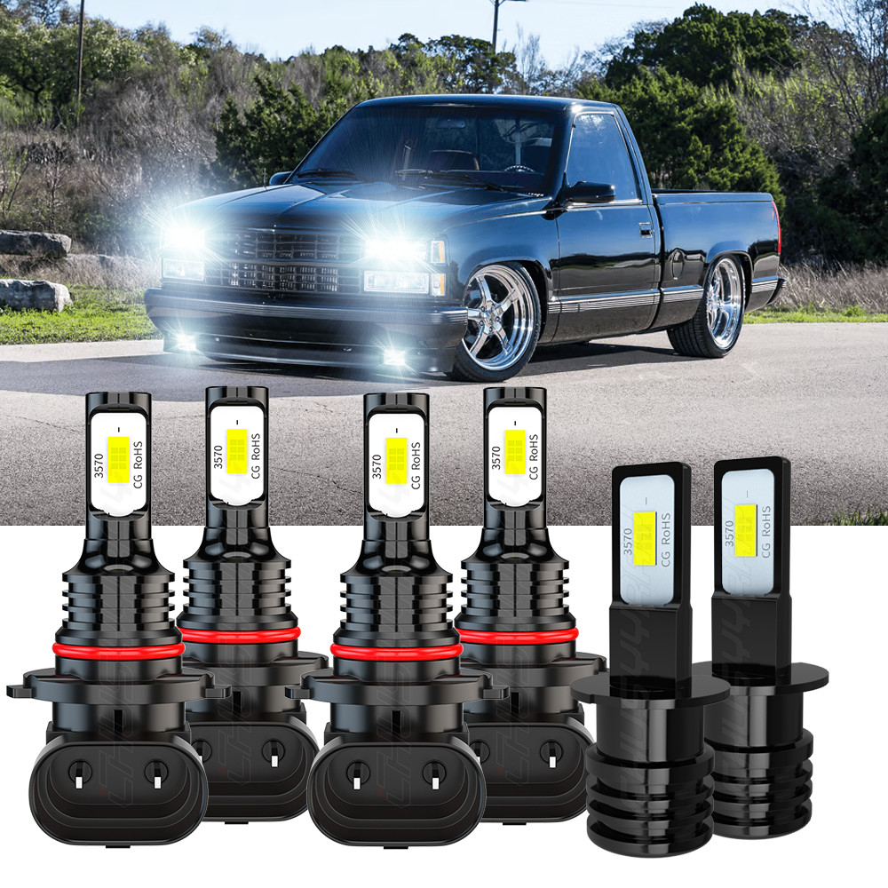 For 1990-1998 Chevy C1500 C2500 6000K LED Headlight Hi/Lo Beam Fog Light Bulbs