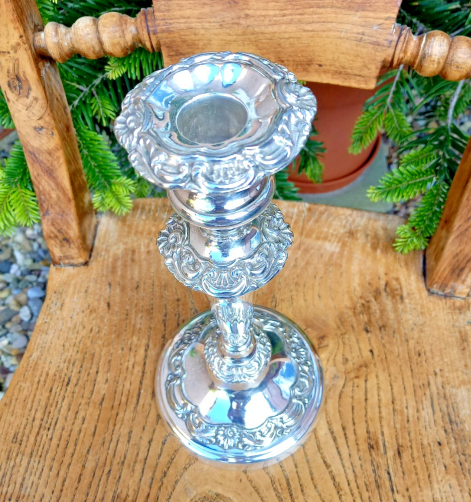 Antique Large Silver Plate Candlestick Holder