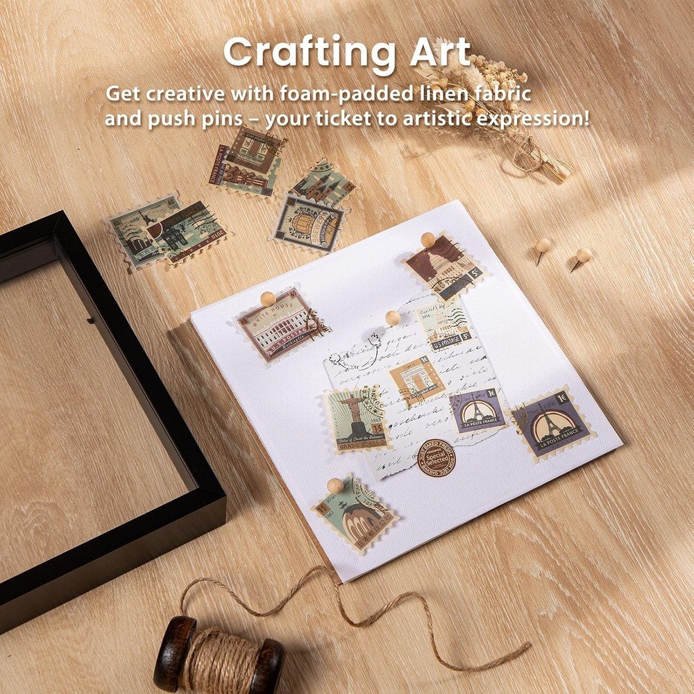 8x8 Shadow Box Frame with Soft Linen Back - Push Pins Included, Memory Box Di...