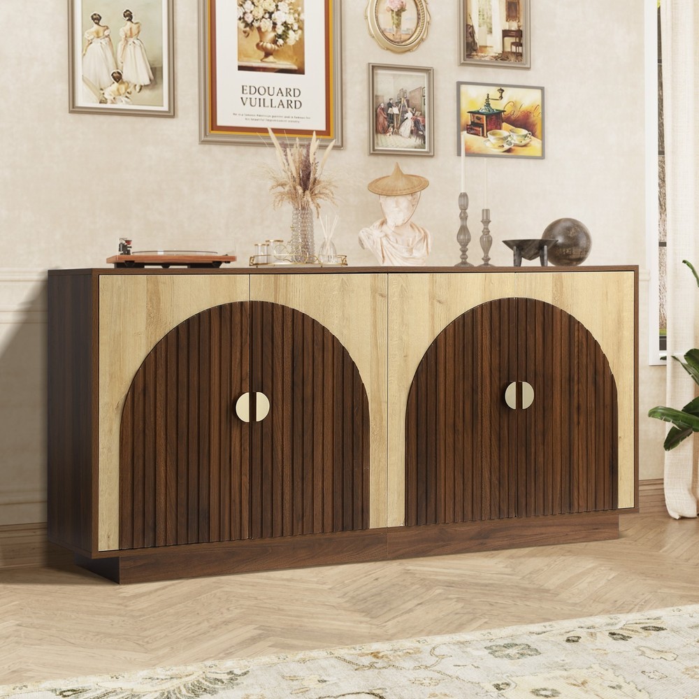 65" Fluted Sideboard Buffet Cabinet with Storage and Adjustable Shelves