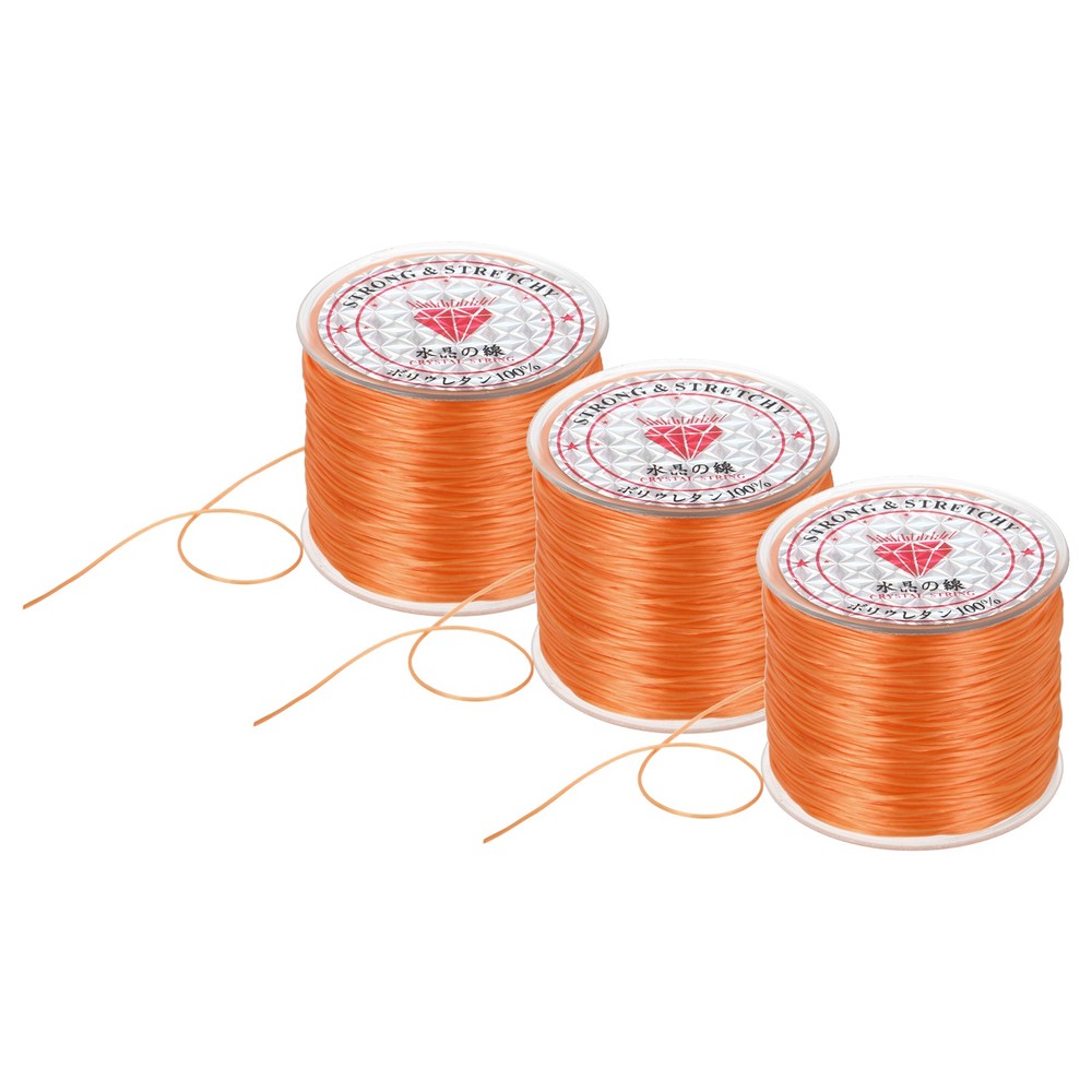 3 Rolls Elastic String for Bracelets, 0.8mm Stretch Bead Cord Orange, 100m