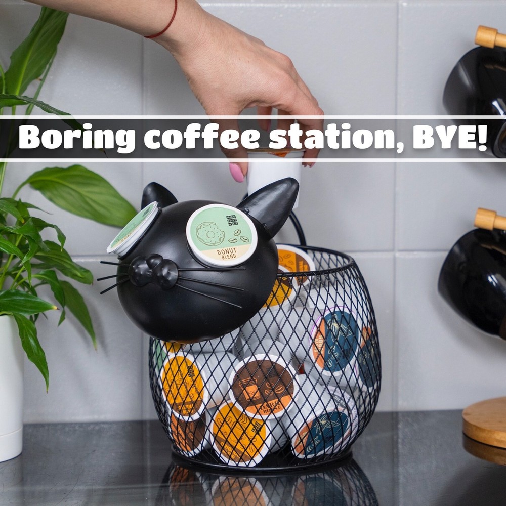 Made Easy Kit Coffee Pod Organizer, Coffee Bar Functional Décor, Black Cat