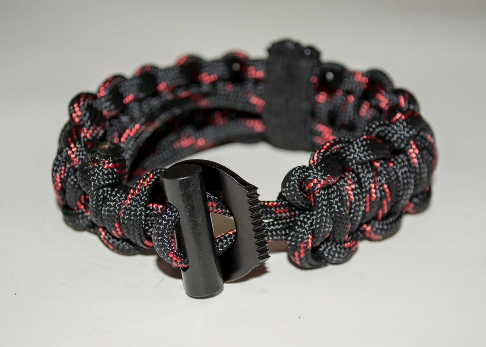 Fire Starter Bracelet Black Survival Paracord Adjustable & EZ Deploy!!