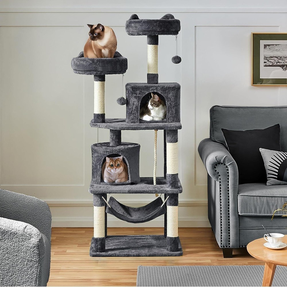 62.2" Cat Tree Tower Activity Condo with Platform & Hammock Scratching Posts US