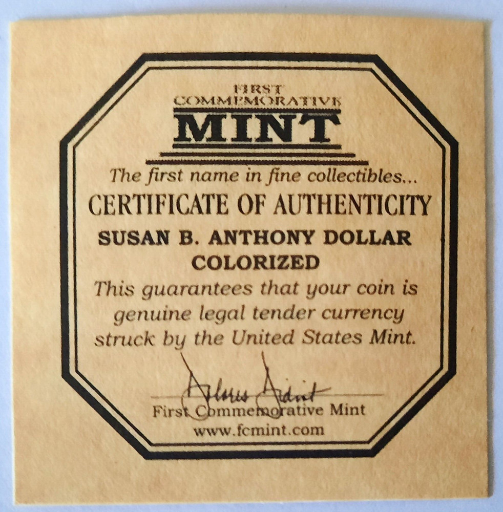 1979 Susan B Anthony Dollar Colorized Reverse w COA