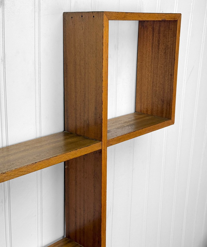 Mid-Century Teak Sculptural Cube Wall Hanging Shelf