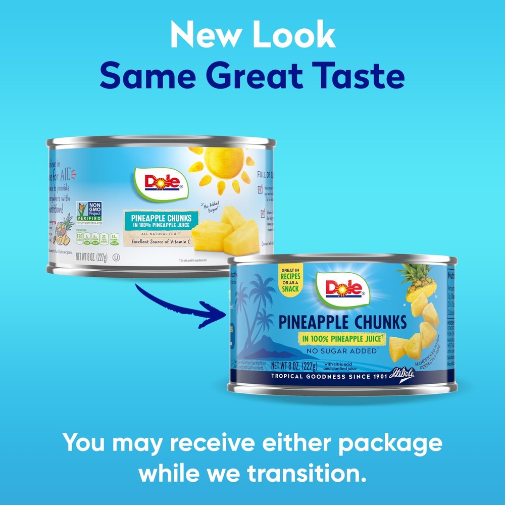 Dole Pineapple Chunks in 100% Pineapple Juice with No Sugar Added 12 Pack