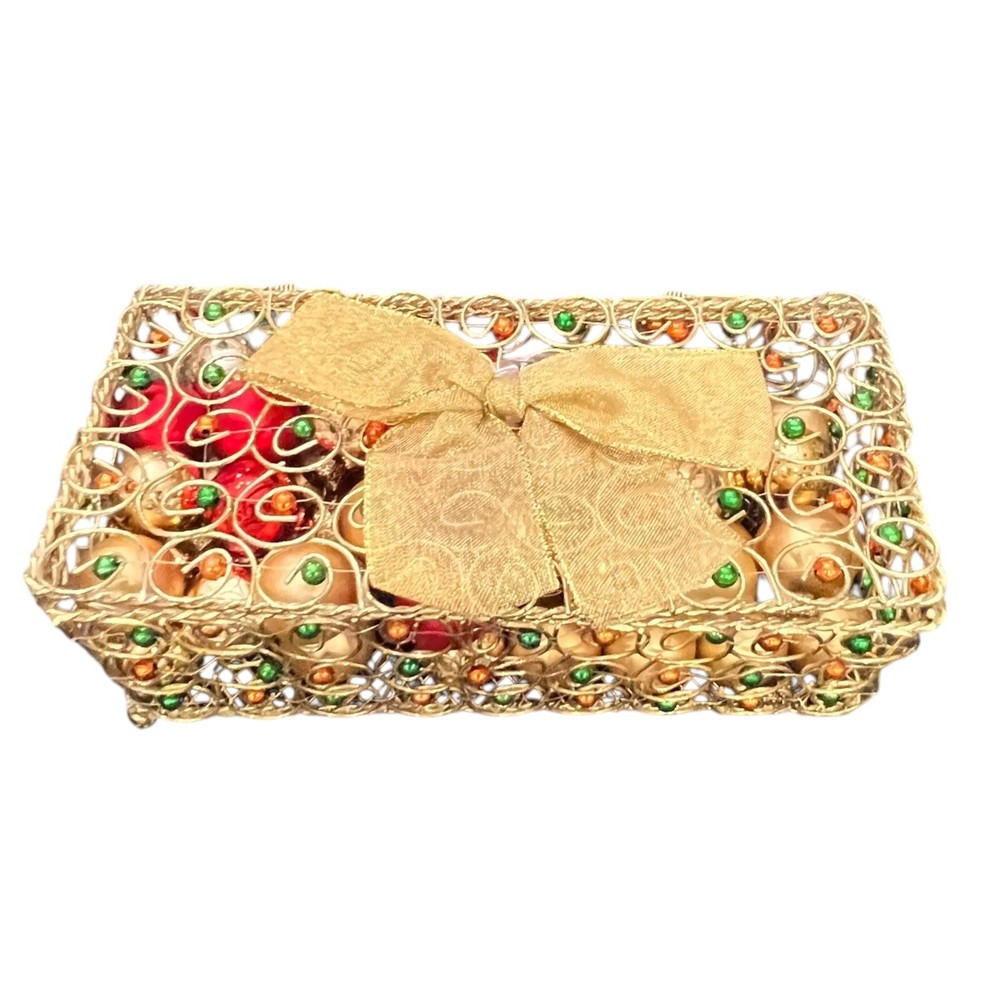 Gold WIRE MESH Rectangular Box Hinged Lid Loop Metal Scroll Mini Ornaments