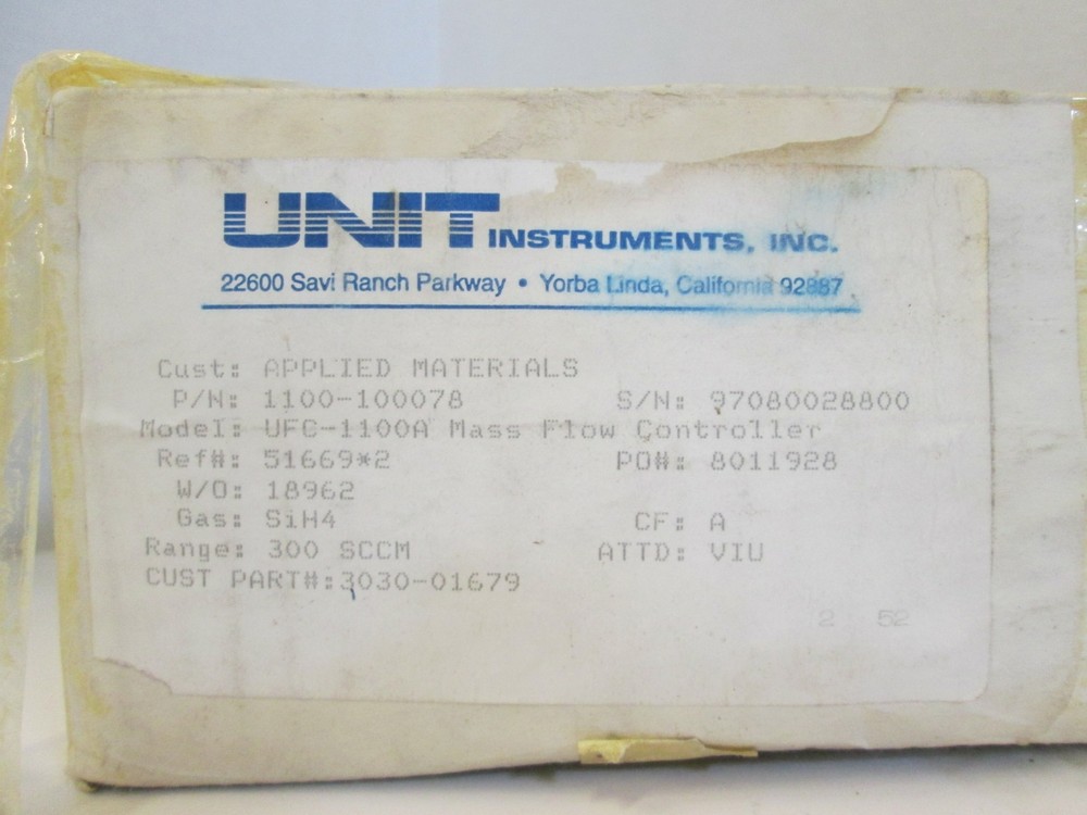 Unit UFC-1100A Mass Flow Controller SiH4, 300 SCCM, Reburbished