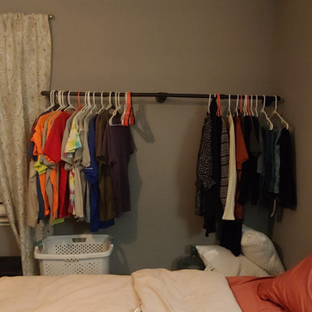 Extra Long Pipe Clothes Rack Wall Mount Garment Closet Storage Rack Hanging Rail