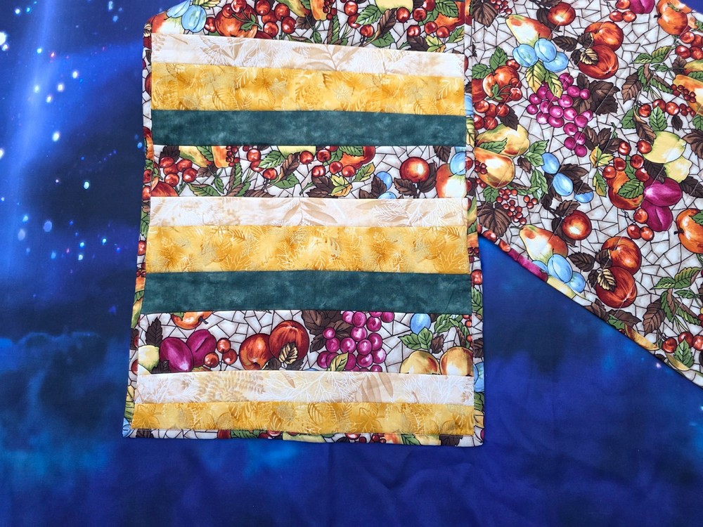Handmade Quilted Table runner reversible Thanksgiving Fall Autumn fruit grapes