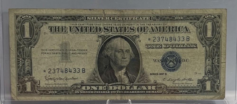 1957 B $1 Note Silver Certificate Star Note, #⭐️23748433B! 🔥
