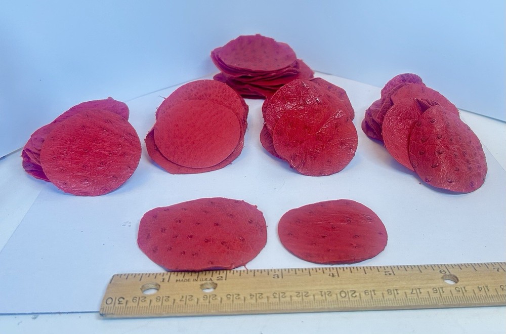 Red Leather OSTRICH Blanks, pre-cut Round Circles, multi-use