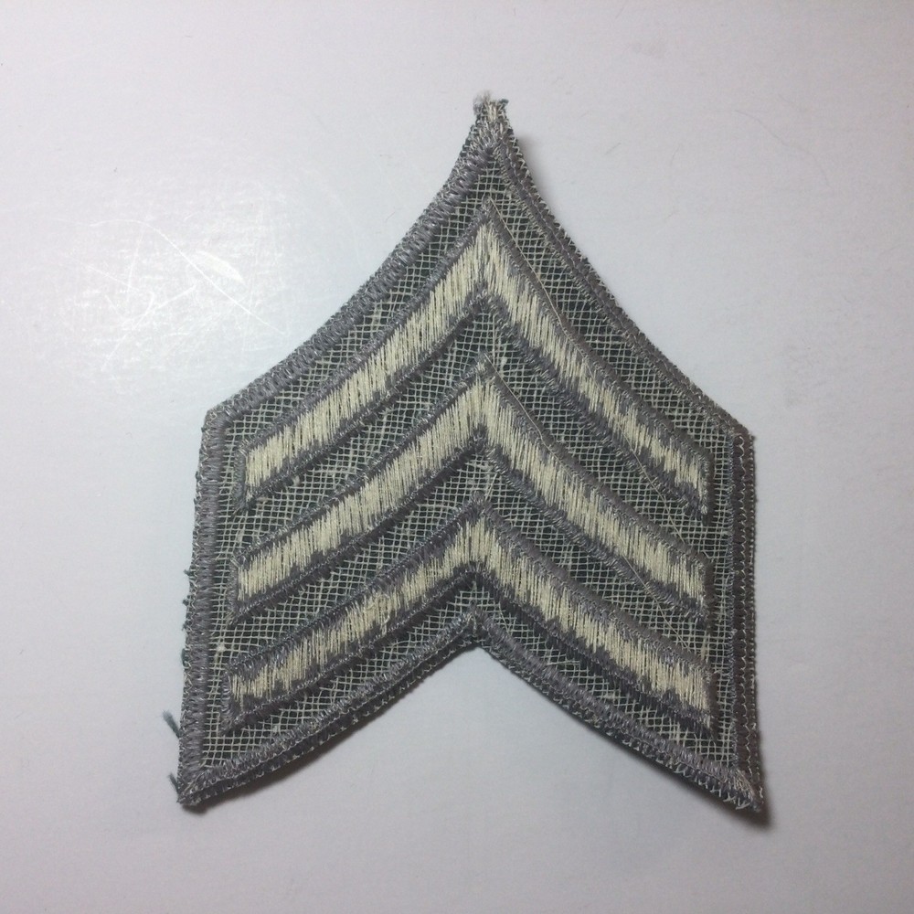(2) Sergeant Chevron - 3 Silver Stripes on Dark Forest Green Patch - Schiffli