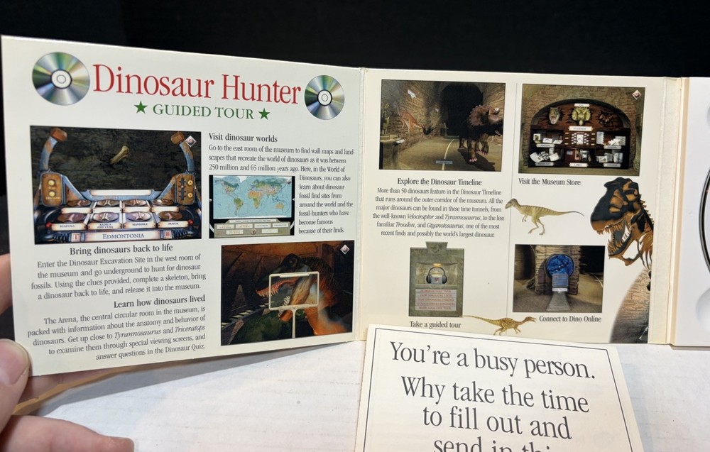 Vintage 1996 Dinosaur Hunter PC CD-ROM Eyewitness Virtual Reality Windows 95