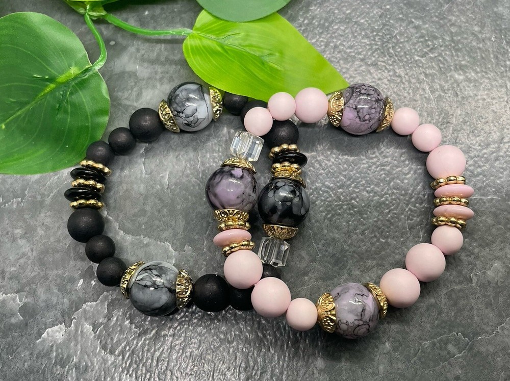 2 PC Handmade Beaded Boho 7” Plus Stretch Layered Bracelet Set B3957