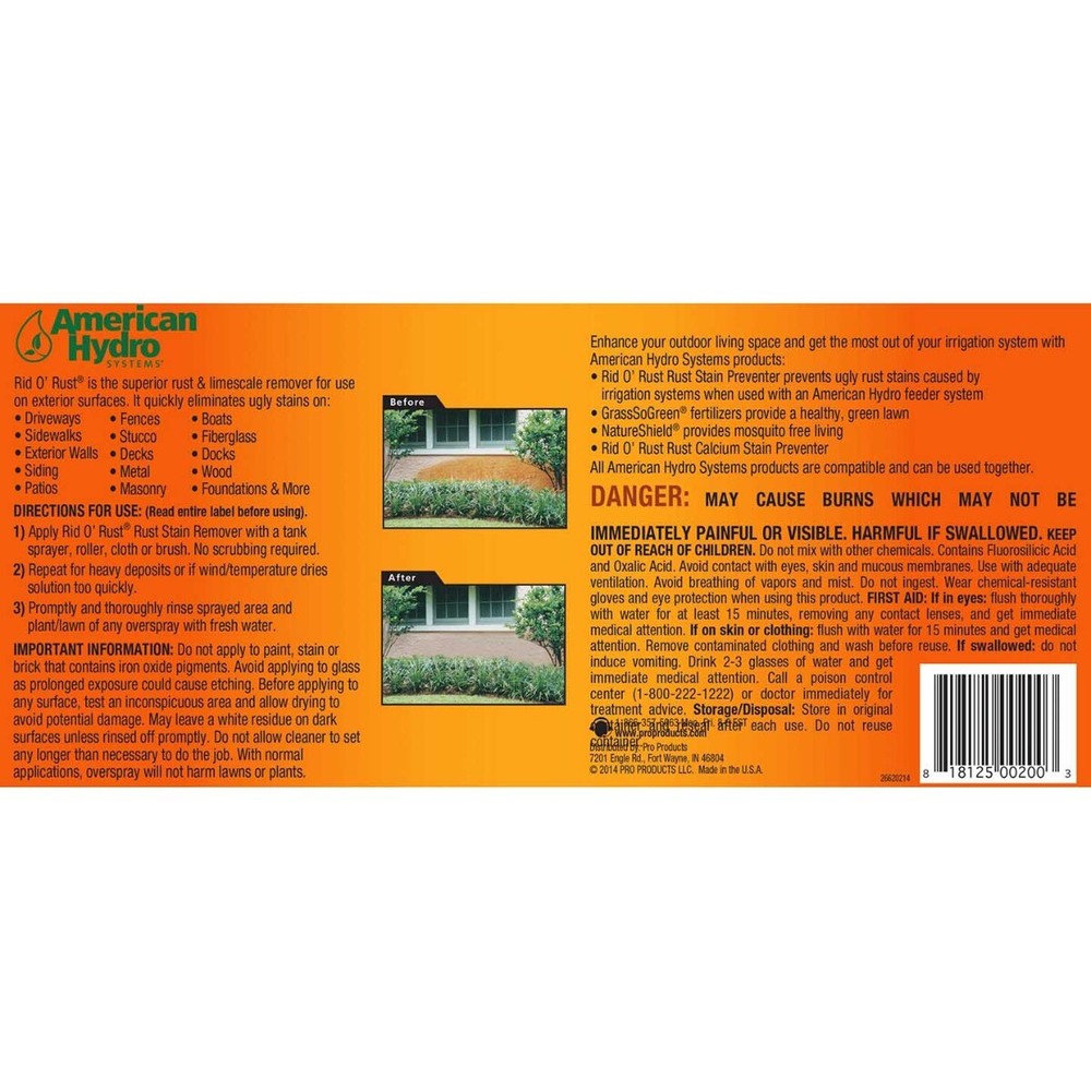 Pro Products 2662-GL Rid O Rust Liquid Rust Stain Remover