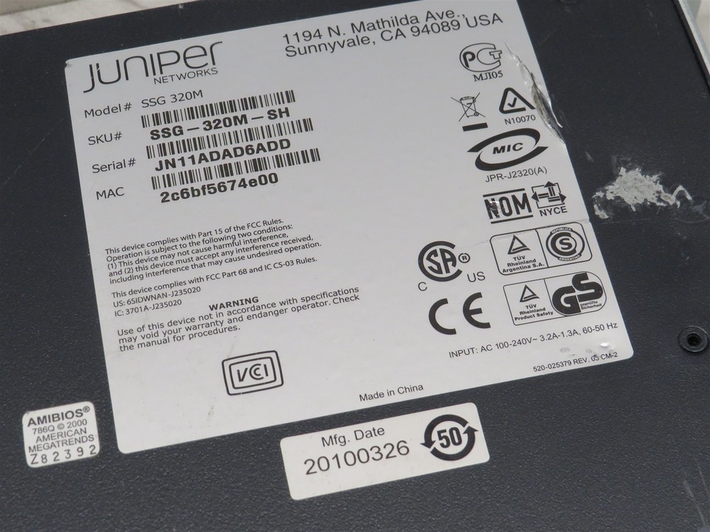Juniper SSG-320M-SH Networks Secure Services Gateway