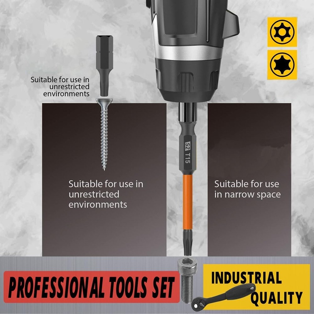 12-Piece Tamper Resistant Torx Bits Set, 60mm Impact Driver Bit Set, Drill Hex B