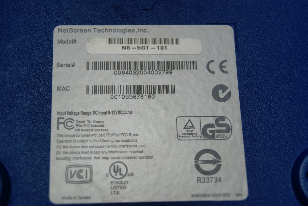 netscreen ns-5gt-101 VPN firewall tested & working