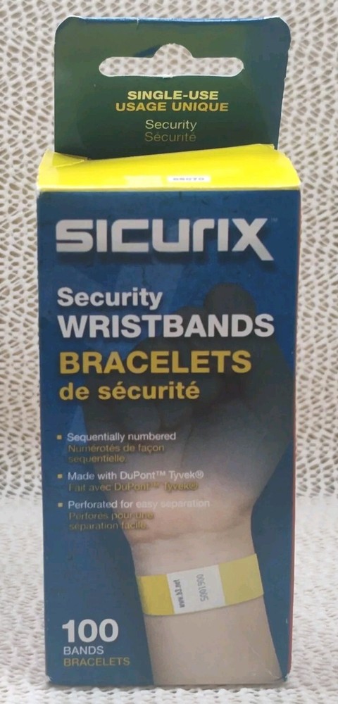 Sicurix Security Wristbands Sequentially Numbered Yellow 100ct.