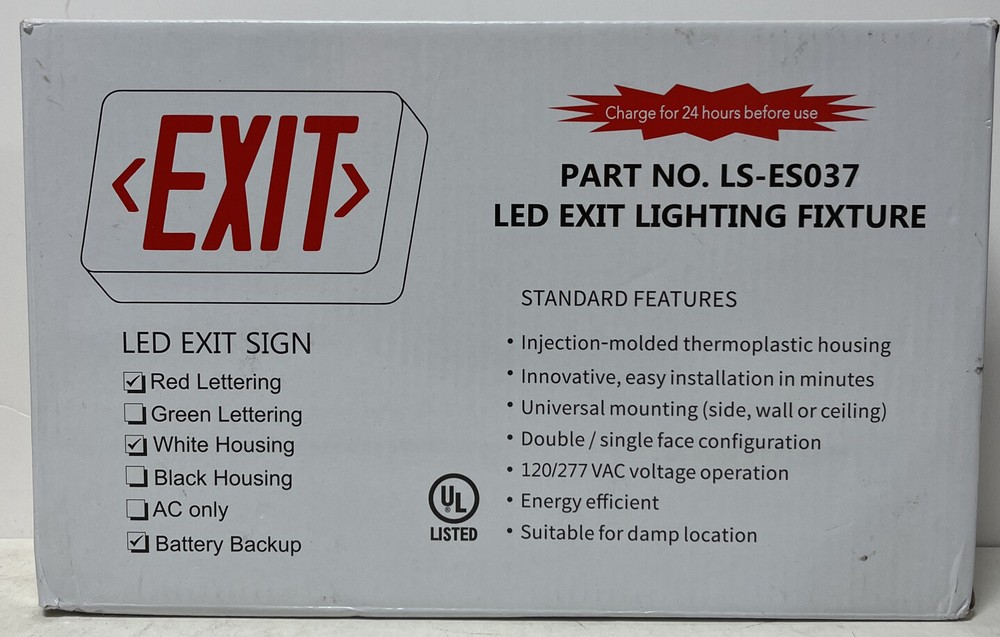 LS-ES037 LED Exit Light Batt Back Up 2-Face NOB