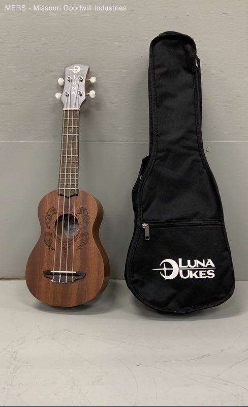 Luna Brown Engraved Ukulele With Soft Case