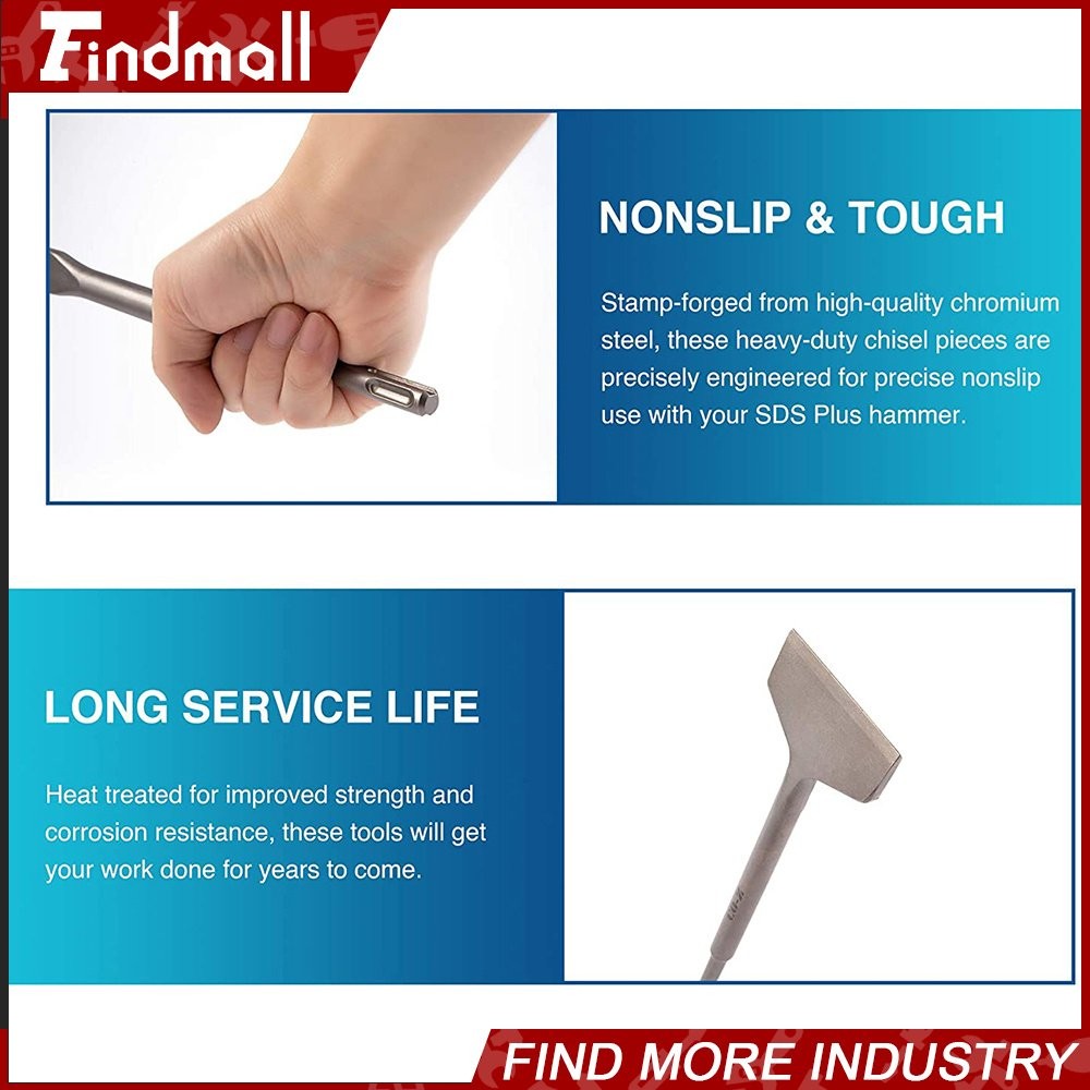Findmall 4 Pack SDS Plus Chisel Bits -Flat Chisel Grooving Chisel & Point Chisel
