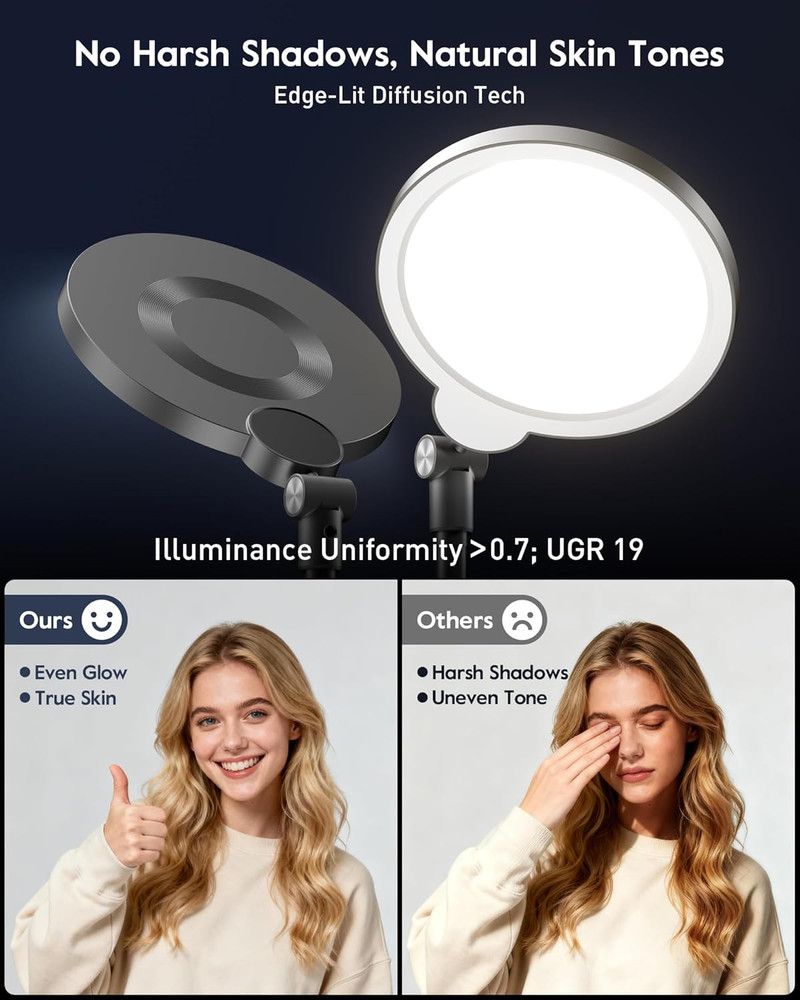 Dimmable Ring Light with Stand for Desk, Adjustable Desk Light for Video Recordi