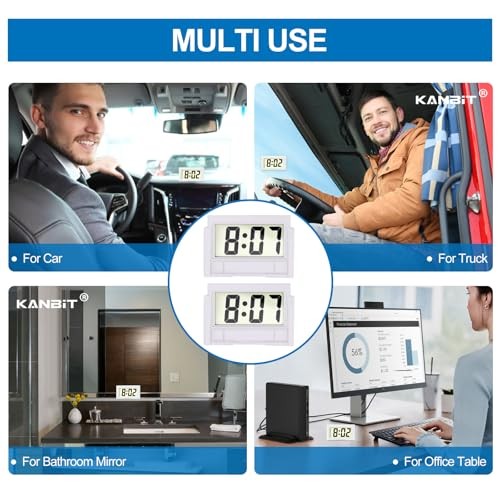 Small Digital Car Dashboard Clock Battery Operated Big Clear LCD Time Display