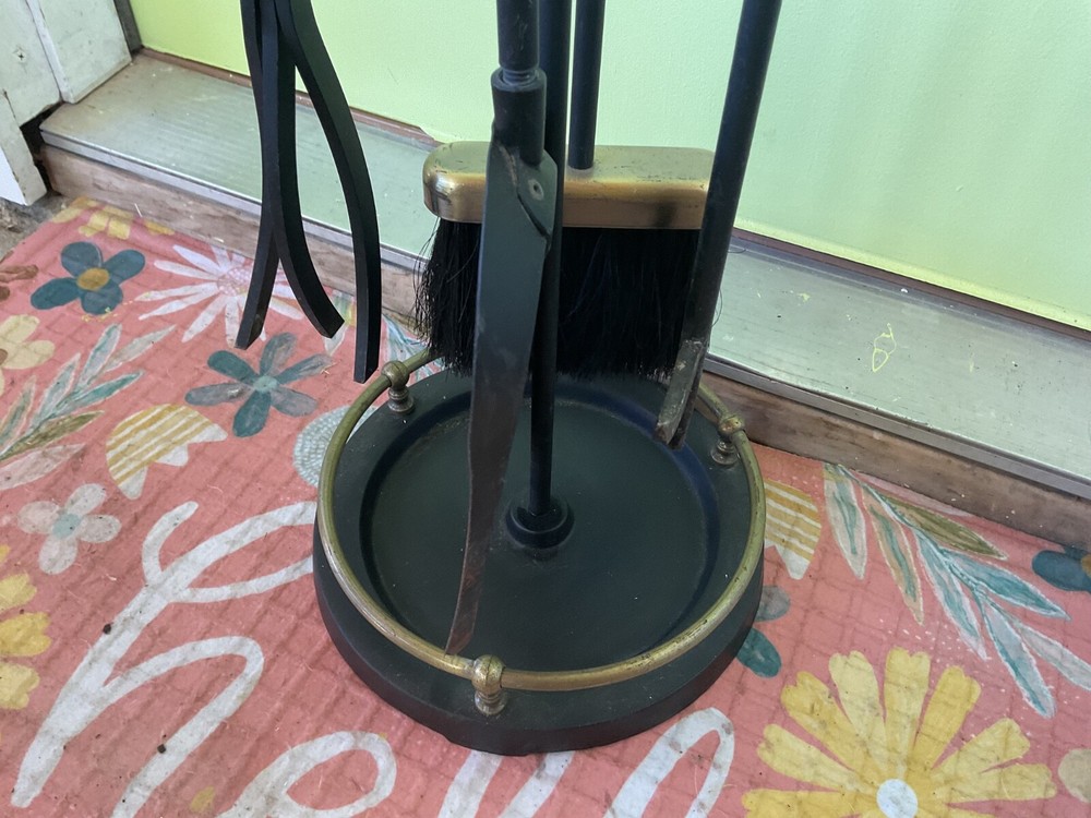 Vintage Cast Brass metal Fireplace Tool Set