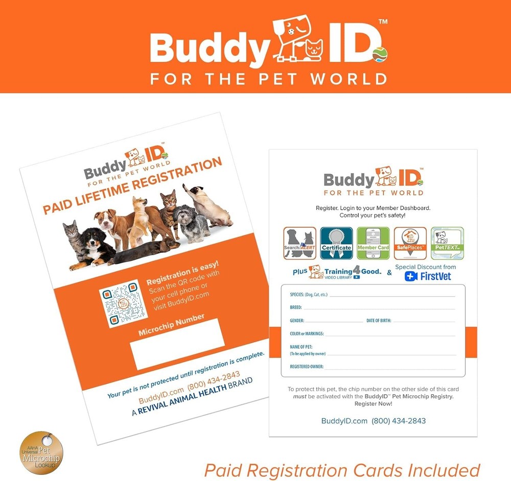 Buddy ID Pet Microchip Plus Lifetime Registration 5 Pack