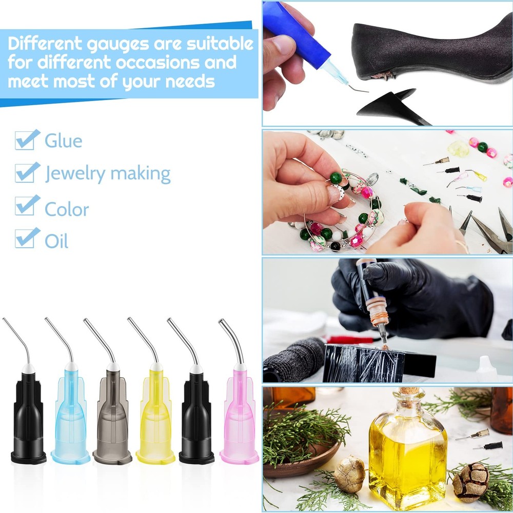 300 Pcs Bent Dispensing Tips Blunt Tip Dispensing Needles Pre Bent Assorted Size
