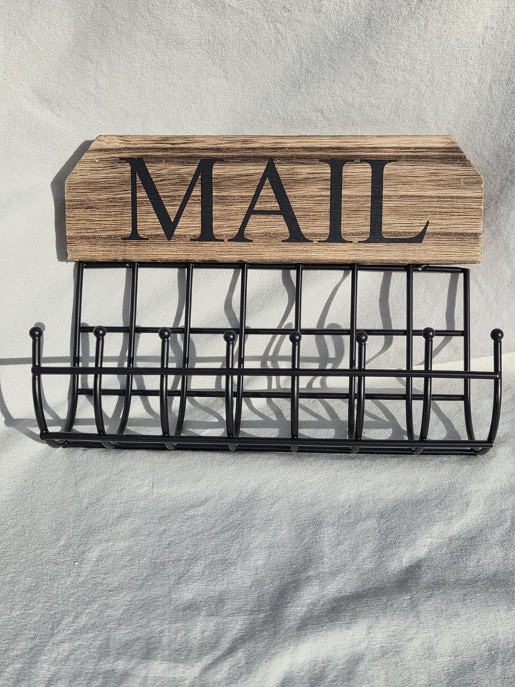 Mail Organizer Wall Mount, Rustic Mail Holder Key Holder for Wall with Hooks, Sm