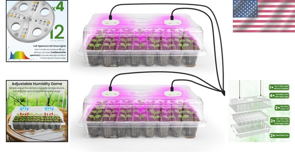 Complete Seedling Starter Kit with Full Spectrum Light=