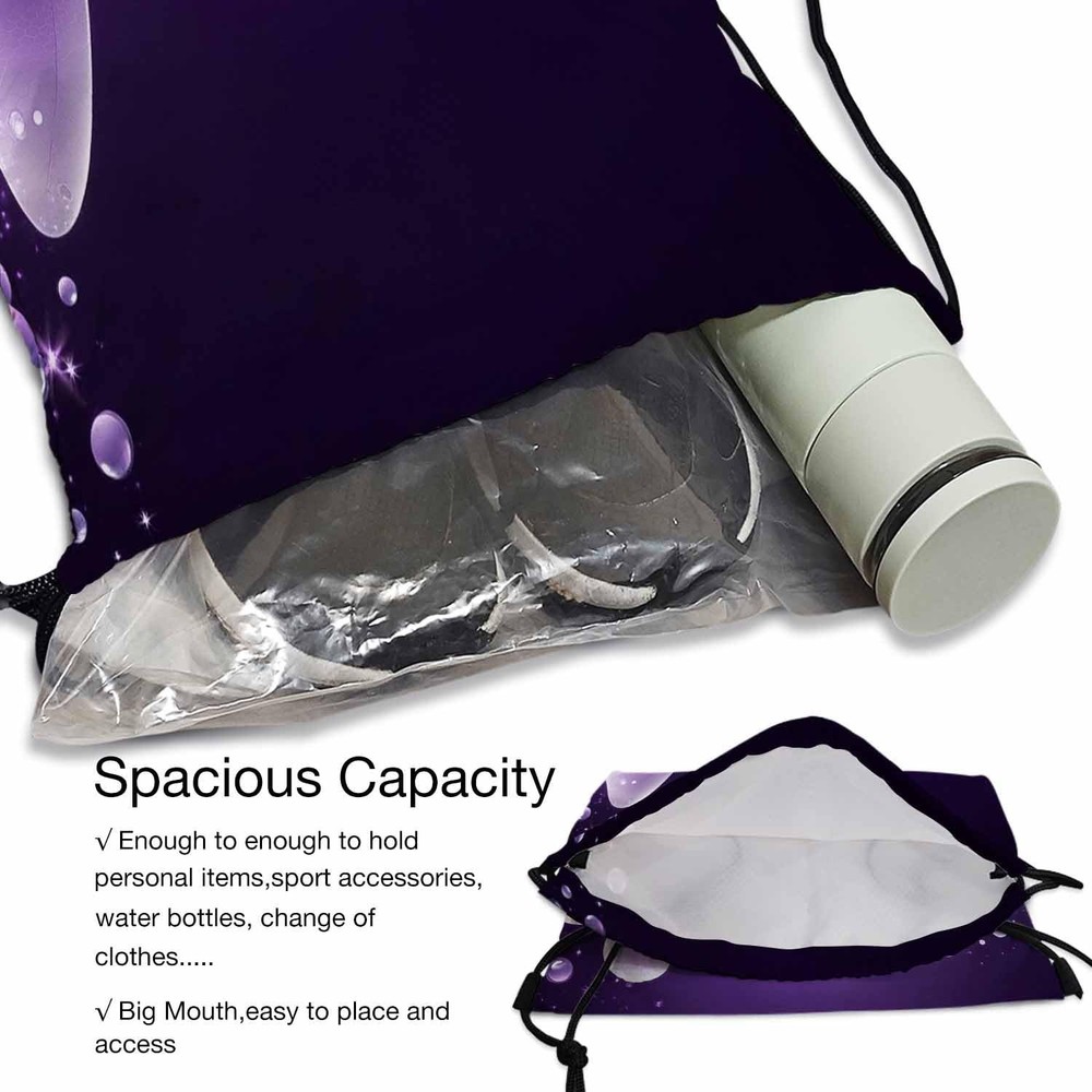 Two Butterfly Big Small Bubbles Bright Star Purple Background Drawstring Back...
