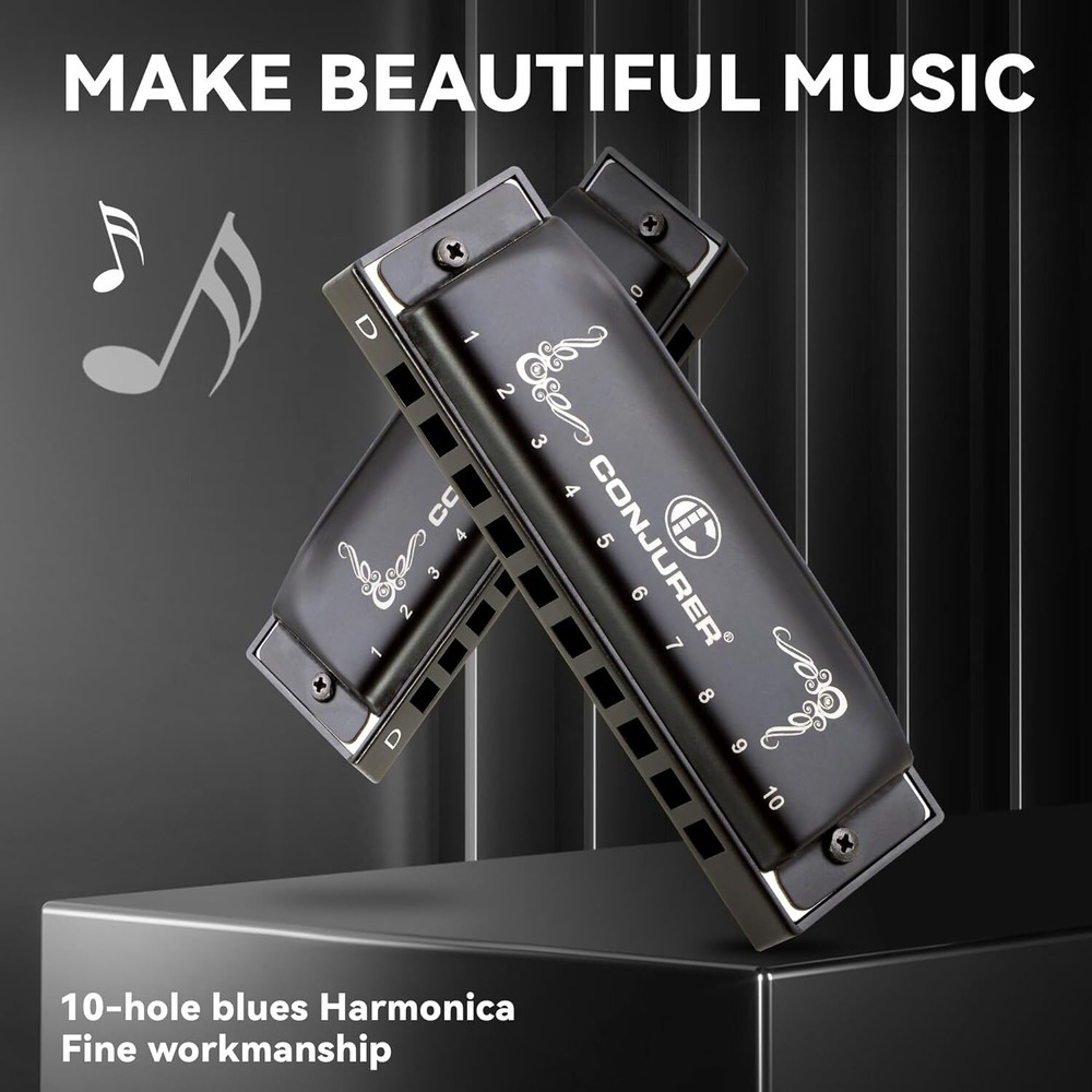 CONJURER Blues Harmonica 3 Keys Professional 10 Hole Diatonic Harmonica Set